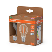 OSRAM LED LAMPS ENERGY CLASS A ENERGY EFFICIENCY FILAMENT CLASSIC A in A-Form, LED-Lampe, Bleifreies Glas, Klar, 5 W, 1055 lm, Kaltweiß, Energieeffizienzklasse: A, 2er