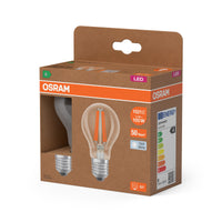 OSRAM LED LAMPS ENERGY CLASS A ENERGY EFFICIENCY FILAMENT CLASSIC A in A-Form, LED-Lampe, Bleifreies Glas, Klar, 7,2 W, 1521 lm, Kaltweiß, Energieeffizienzklasse: A, 2er