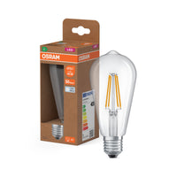 OSRAM LED LAMPS ENERGY CLASS A  ENERGY EFFICIENCY FILAMENT CLASSIC EDISON , LED-Lampe, Bleifreies Glas, Klar, 2,2 W, 470 lm, Kaltweiß, Energieeffizienzklasse: A