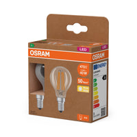 OSRAM LED CLASSIC P ENERGY EFFICIENCY A in P-Form, LED-Lampe, Bleifreies Glas, Klar, 2,2 W, (ex 40 W), 470 lm, Warmweiß, 2700 K, Energieeffizienzklasse: A, CRI 80, 2er