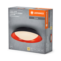 LEDVANCE Orbis Plate LED-Deckenleuchte, schwarz-orange, 35W, 1700lm, 3000K, 430mm, 830 freundliches Warmweiß, durch Kicken in 3-Stufen dimmbar, IP20 Schutz, Montageschrauben und Dübel inklusive