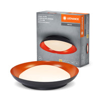LEDVANCE Orbis Plate LED-Deckenleuchte, schwarz-orange, 35W, 1700lm, 3000K, 430mm, 830 freundliches Warmweiß, durch Kicken in 3-Stufen dimmbar, IP20 Schutz, Montageschrauben und Dübel inklusive