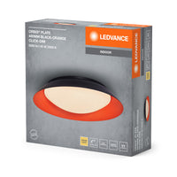 LEDVANCE Orbis Plate LED-Deckenleuchte, schwarz-orange, 45W, 2200lm, 3000K, 480mm, 830 freundliches Warmweiß, durch Kicken in 3-Stufen dimmbar, IP20 Schutz, Montageschrauben und Dübel inklusive