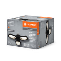 LEDVANCE Highbay Blade Deckenlampe in Schwarz, Aluminium, mit verstellbaren Lichtflügeln, bietet 40 W bzw. 4300 lm in Neutralweiß mit 4000 K, E27 Schraubgewinde, 337. 5 mm Durchmesser, IP20