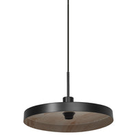 LEDVANCE Decor Plate dekorative Hängelampe mit tellerförmigem Lampenschirm, 400mm, mit E27 Fassung, IP20, Metall, schwarz/Holzoptik