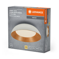 LEDVANCE ORBIS Alva LED-Deckenleuchte, weiß mit Holzdekor, 36W, 1600lm, 3000K, 830 freundliches Warmweiß, durch Klicken in 3-Stufen dimmbar, IP20 Schutz, Montageschrauben und Dübel inklusive