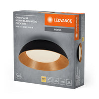 LEDVANCE ORBIS Alva LED-Deckenleuchte, schwarz mit Holzdekor, 36W, 1600lm, 3000K, 830 freundliches Warmweiß, durch Klicken in 3-Stufen dimmbar, IP20 Schutz, Montageschrauben und Dübel inklusive