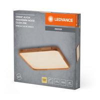 LEDVANCE ORBIS Alicia LED-Deckenleuchte mit Holzdekor, 16W, 2500lm, 3000K, 495x495mm, freundliches Warmweiß, durch Klicken dimmbar, IP20 Schutz, Montageschrauben und Dübel inklusive