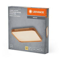 LEDVANCE ORBIS Alicia LED-Deckenleuchte mit Holzdekor, 24W, 1600lm, 3000K, 395x395mm, freundliches Warmweiß, durch Klicken dimmbar, IP20 Schutz, Montageschrauben und Dübel inklusive