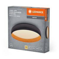 LEDVANCE ORBIS Livia LED-Deckenleuchte mit Metallring, grau/Holzdekor, 36W, 2000lm, 3000K, 520mm, 830 freundliches Warmweiß, durch Klicken in 3-Stufen dimmbar, IP20, Schrauben/Dübel inklusive