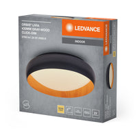 LEDVANCE ORBIS Livia LED-Deckenleuchte mit Metallring, grau/Holzdekor, 24W, 1200lm, 3000K, 430mm, 830 freundliches Warmweiß, durch Klicken in 3-Stufen dimmbar, IP20, Schrauben/Dübel inklusive