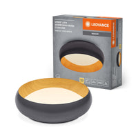 LEDVANCE ORBIS Livia LED-Deckenleuchte mit Metallring, grau/Holzdekor, 16W, 750lm, 3000K, 300mm, 830 freundliches Warmweiß, durch Klicken in 3-Stufen dimmbar, IP20, Schrauben/Dübel inklusive