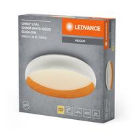 LEDVANCE ORBIS Livia LED-Deckenleuchte mit Metallring, weiß/Holzdekor, 36W, 2000lm, 3000K, 520mm, 830 freundliches Warmweiß, durch Klicken in 3-Stufen dimmbar, IP20, Schrauben/Dübel inklusive