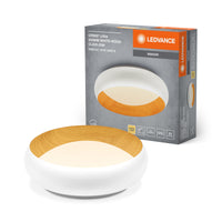 LEDVANCE ORBIS Livia LED-Deckenleuchte mit Metallring, weiß/Holzdekor, 16W, 750lm, 3000K, 300mm, 830 freundliches Warmweiß, durch Klicken in 3-Stufen dimmbar, IP20, Schrauben/Dübel inklusive