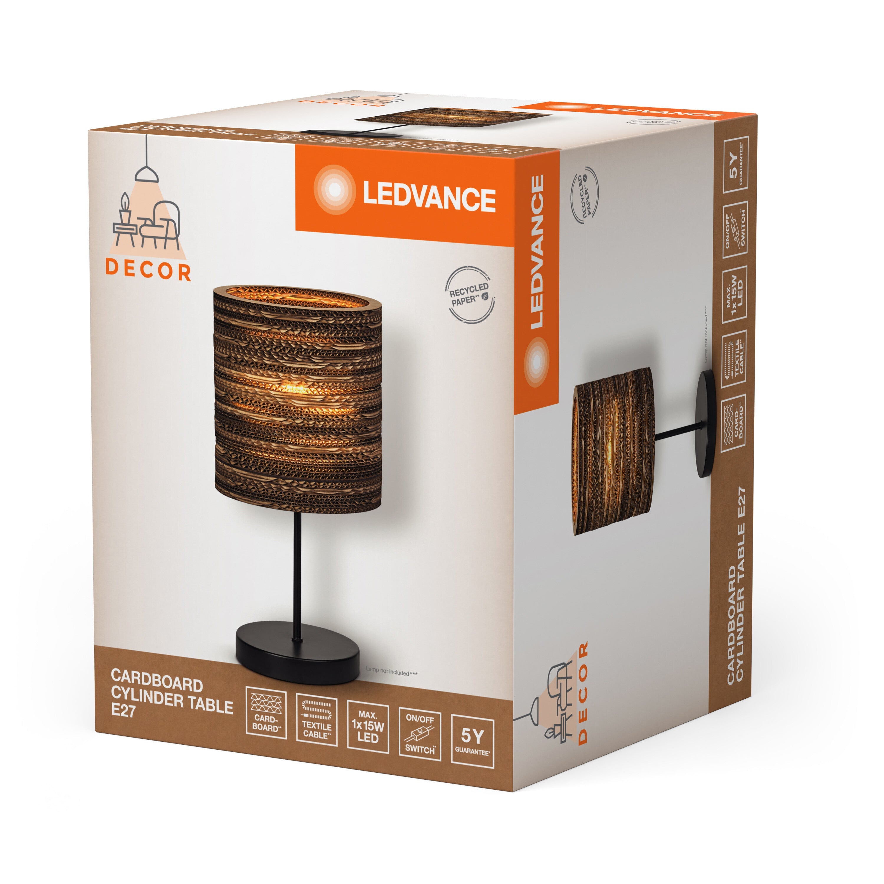 LEDVANCE DECOR Tischleuchte Decor Cardboard Cylinder braun, 200 mm, inkl. Leuchtmittel-LEDVANCE Shop