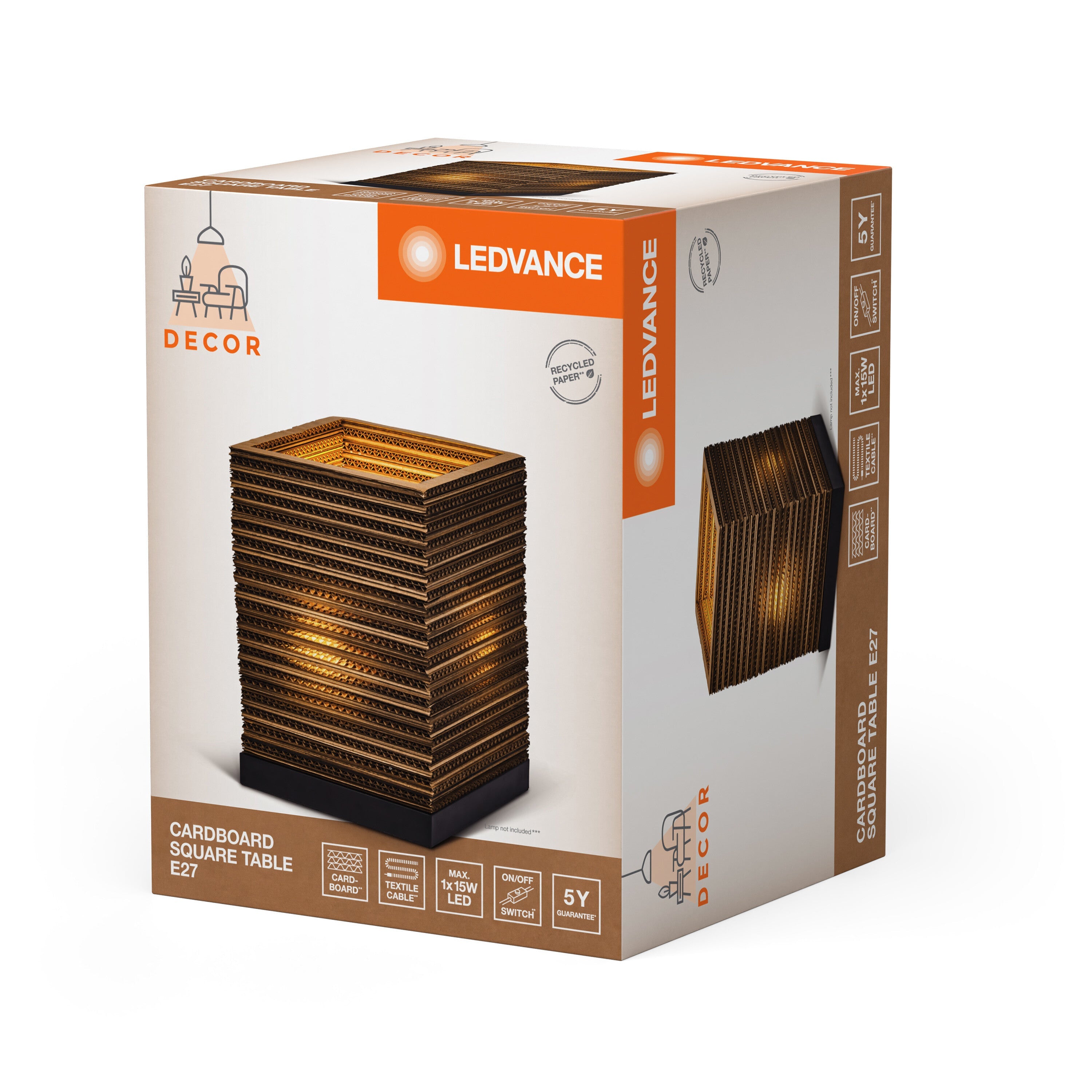 LEDVANCE DECOR Tischleuchte Decor Cardboard Square braun, E27, inkl. Leuchtmittel-LEDVANCE Shop