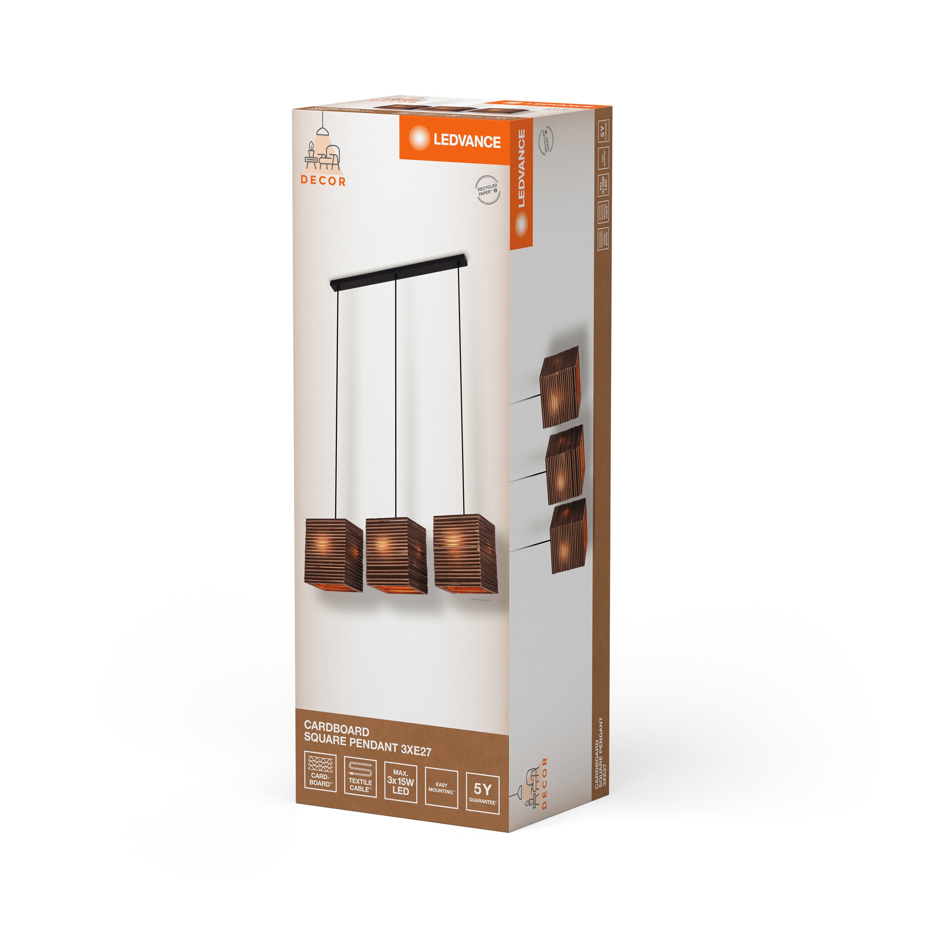 LEDVANCE DECOR Pendelleuchte Decor Cardboard Square braun, 3xE27, inkl. Leuchtmittel-LEDVANCE Shop