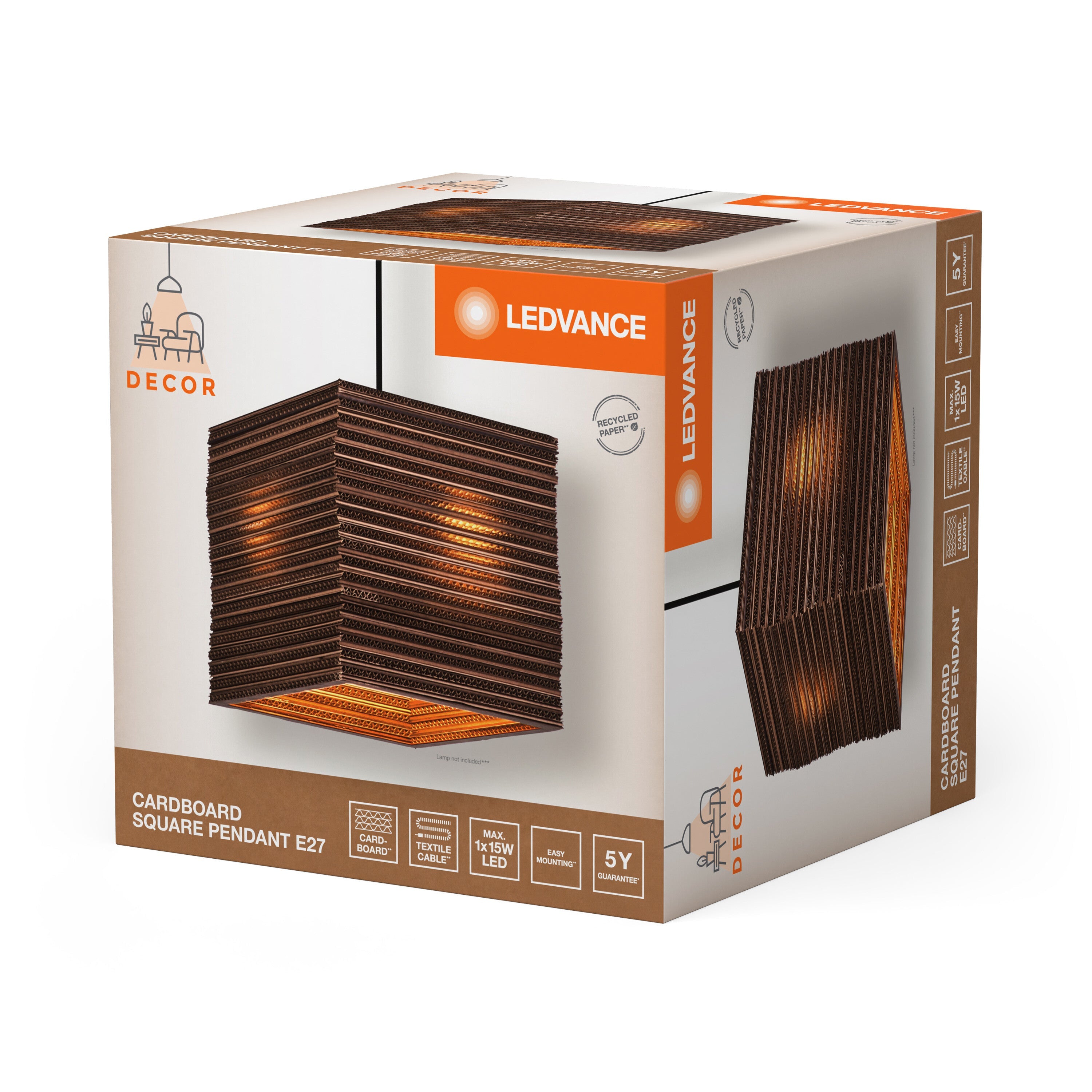 LEDVANCE DECOR Pendelleuchte Decor Cardboard Square braun, E27, inkl. Leuchtmittel-LEDVANCE Shop