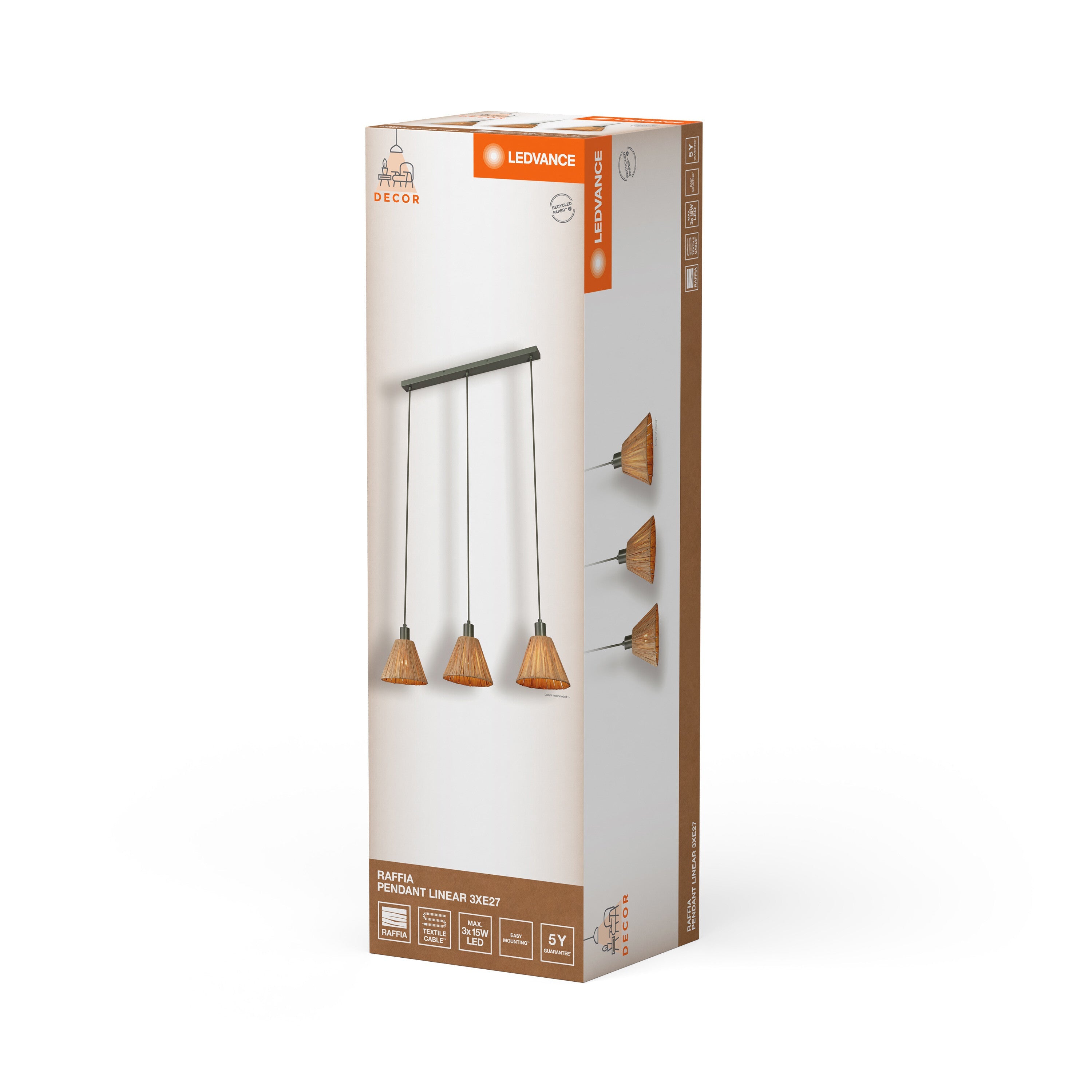 LEDVANCE DECOR Pendelleuchte Decor Raffia Linear grün, 3xE27, inkl. Leuchtmittel-LEDVANCE Shop