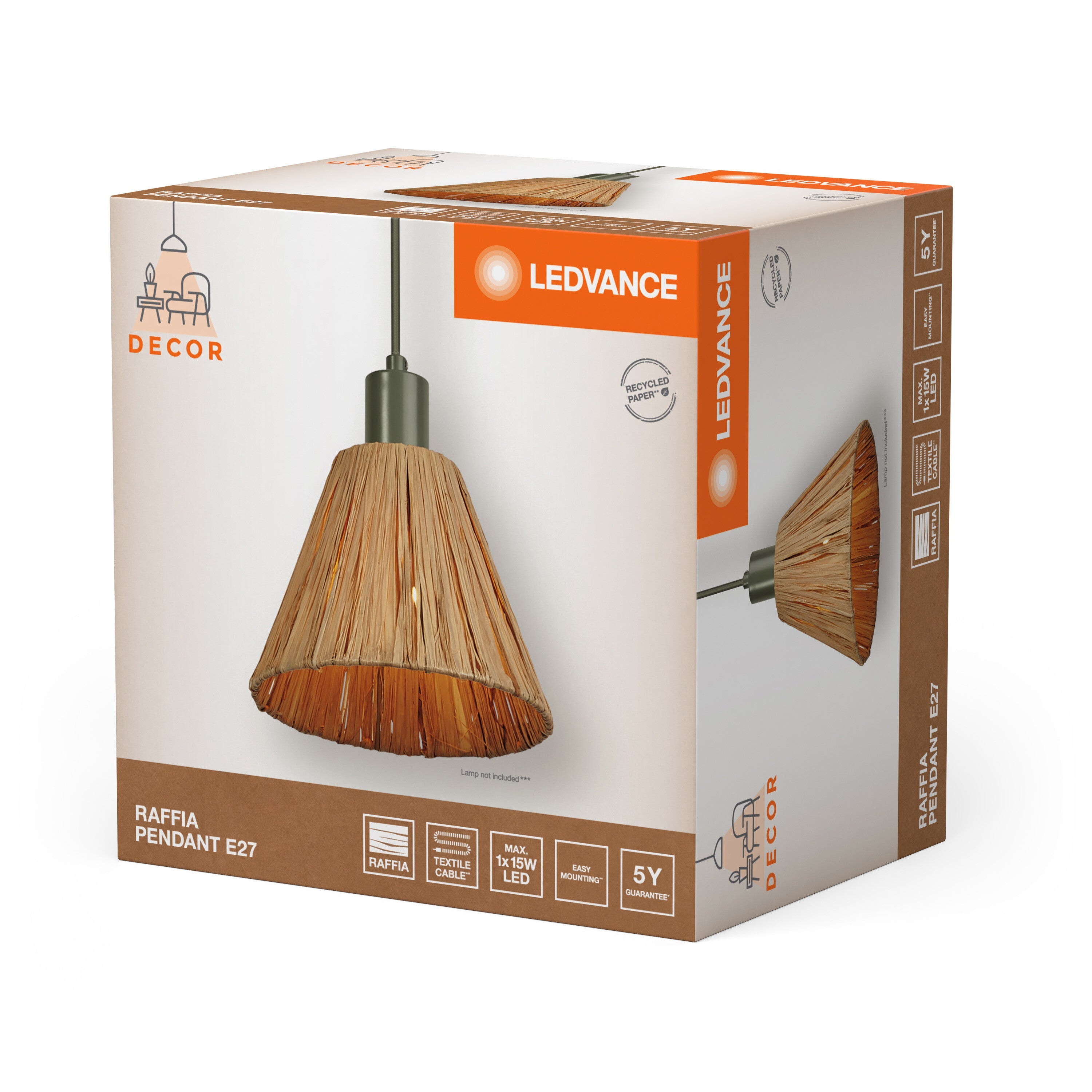 LEDVANCE DECOR Pendelleuchte Decor Raffia grün-braun, E27, 200 mm, inkl. Leuchtmittel-LEDVANCE Shop