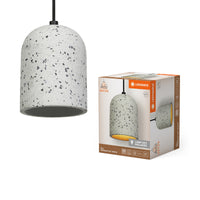 LEDVANCE Decor Pill dekorative Pendelleuchte mit pillenförmigem Lampenschirm, 150mm, mit E27 Fassung, aus weißem Terrazzo, IP20
