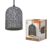 LEDVANCE Decor Pill dekorative Pendelleuchte mit pillenförmigem Lampenschirm, 150mm, mit E27 Fassung, aus schwarzem Terrazzo, IP20