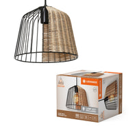 LEDVANCE DECOR Cage Bell Pendant Hängeleuchte, E27, nicht dimmbar, IP20, Rattan/Metall, 260mm, schwarz/braun