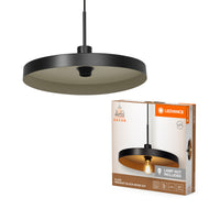 LEDVANCE Decor Plate dekorative Hängelampe mit tellerförmigem Lampenschirm, 400mm, mit E27 Fassung, IP20, Metall, schwarz/beige