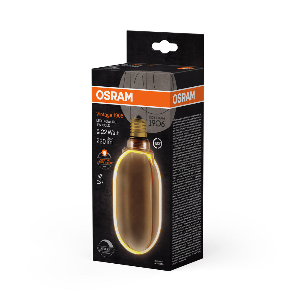 OSRAM VINTAGE 1906® LED Lampe LED CLASSIC GLOBE100 O - Form FILAMENT 4W 818 Gold E27, 220 lm, 1800 K, Comfort warm white-LEDVANCE Shop