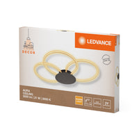 LEDVANCE Decor Aura Deckenleuchte aus geschwungenem Polycarbonat mit LED und Filament-Design, 21 W, 2200 lm, 3000 K, 830 warmweiß, Click dimmbar, dunkelgrau, Kunststoff (PC), IP20
