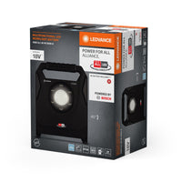 LEDVANCE Arbeitsleuchte mit schwenkbarem Kopf, batteriebetrieben, Power for all Alliance Akku kompatibel, 40 W, 4500 lm, 6500 K, 840 kaltes Tageslicht, 3-stufig dimmbar, schwarzes Aluminium, IP54