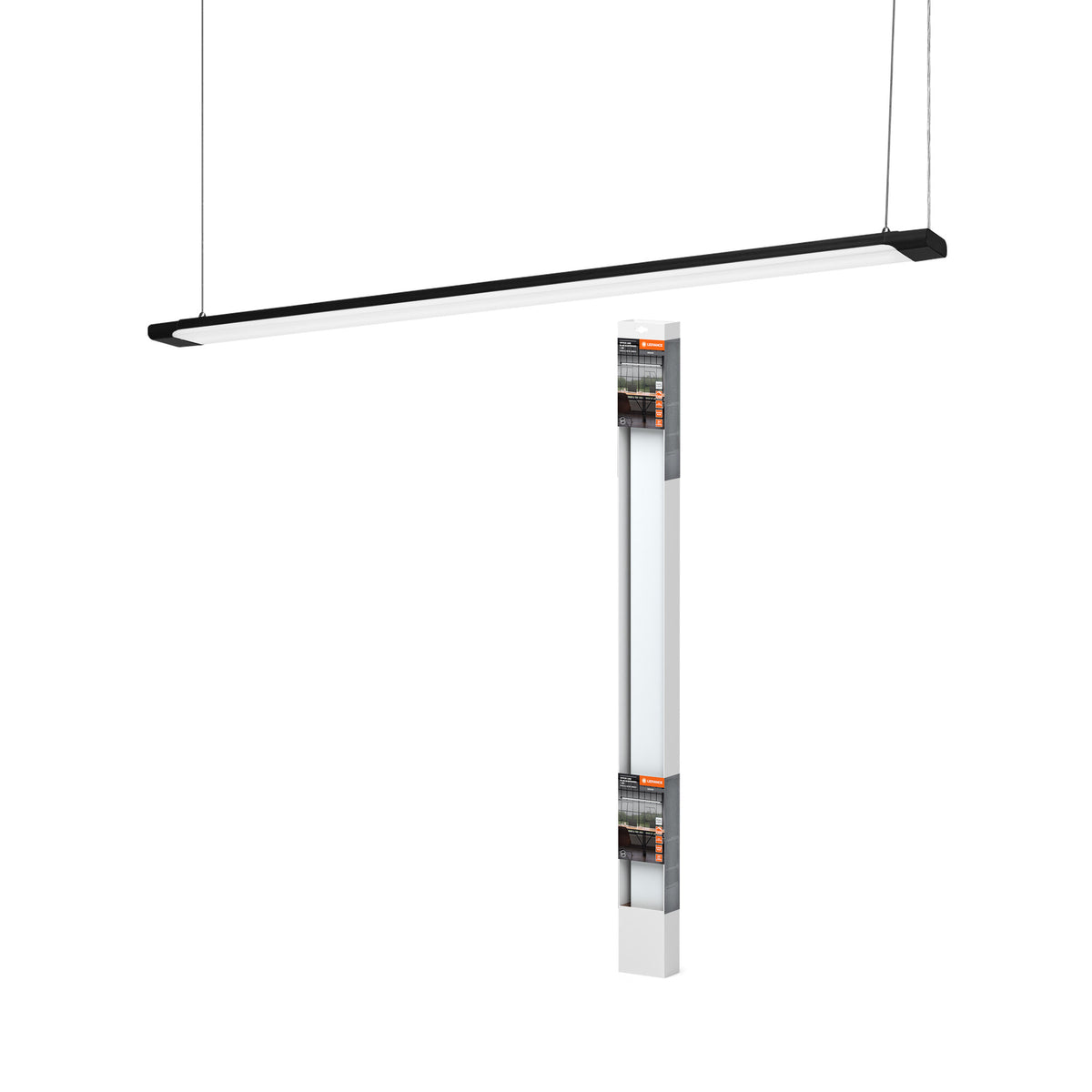 LEDVANCE Office Line Slab, flache Bürodeckenleuchte, 1. 2 m, 40 W, 4100 lm, 4000 K, 840 kaltweiß, 3-stufig dimmbar, schwarzes Aluminium, IP20