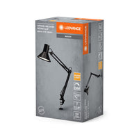 LEDVANCE Office Line Retro-Klemmleuchte mit langem Arm in Schwarz aus Metall und Kunststoff, stufenlos dimmbar, mit IP20-Schutz, für das Home Office