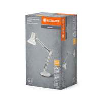 LEDVANCE Office Line Retro-Schreibtischleuchte mit langem Arm, stufenlos dimmbar, in Weiß aus Metall und Kunststoff, IP20-Schutz, für das Home Office