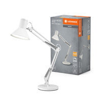 LEDVANCE Office Line Retro-Schreibtischleuchte mit langem Arm, stufenlos dimmbar, in Weiß aus Metall und Kunststoff, IP20-Schutz, für das Home Office