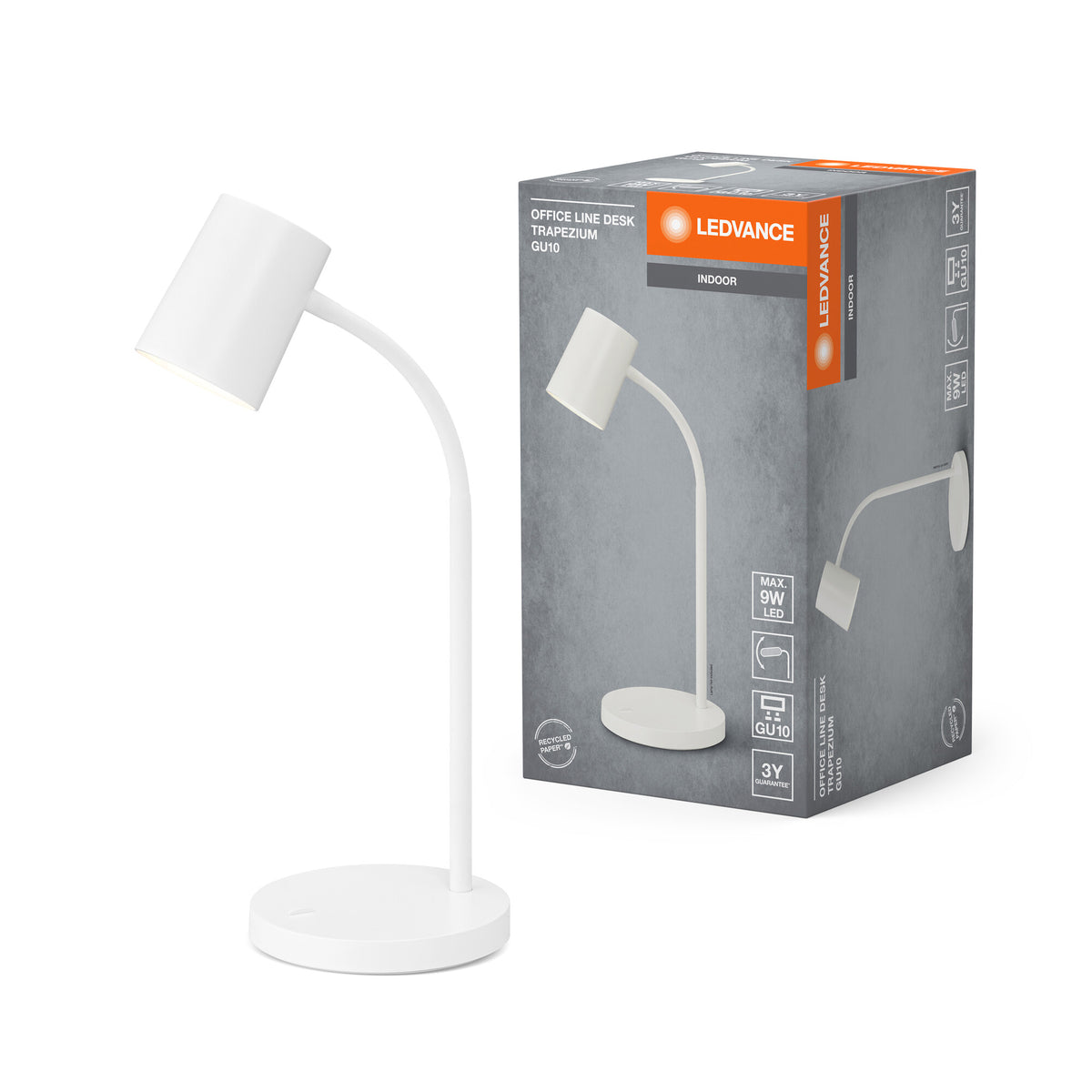 LEDVANCE Office Line Trapezium Schreibtischleuchte mit biegsamem Flexarm in Weiß aus Kunststoff, GU10-Sockel, IP20-Schutz, für Home Office