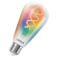 OSRAM SMART+ MATTER Filament Classic shapes multicolor in Edison-Form, LED-Lampe, Glas, klar, 4,8 W, 470 lm, RGBW, Wifi, Smartspeaker-Kompatibel, Dimmbar