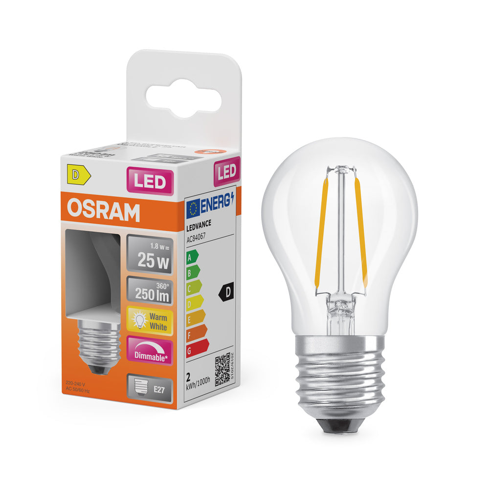 OSRAM LED Retrofit Classic P dimmbar 1.8W 827 klar E27