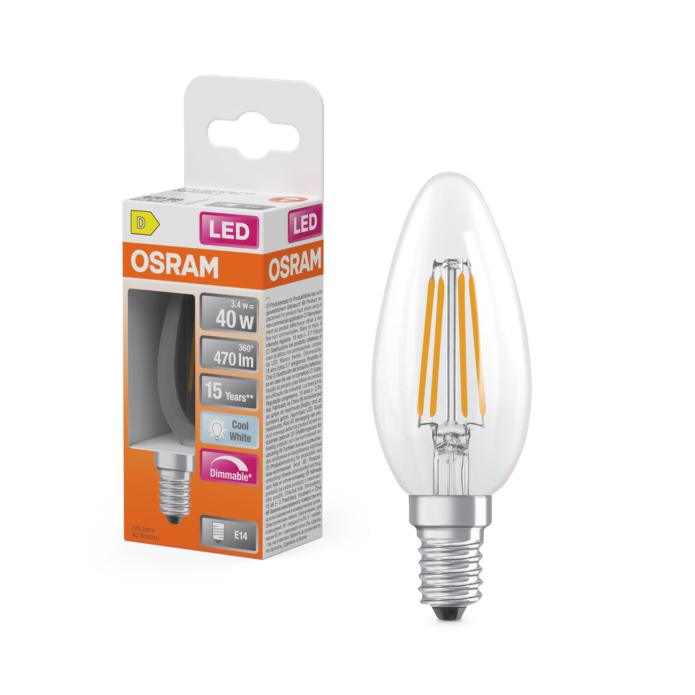 OSRAM Retrofit Classic B LED Lampe Kerzenform matt dimmbar (ex 40W) 5W / 4000K Kaltweiß E14
