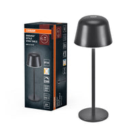 OSRAM ENDURA STYLE TABLE Außenleuchte, 2,5W, 200lm, dunkelgrau, Tischleuchte, wiederaufladbarer Akku, IP54 Schutzklasse, stufenloses Dimmen, Lichthelligkeits-Memory-Funktion