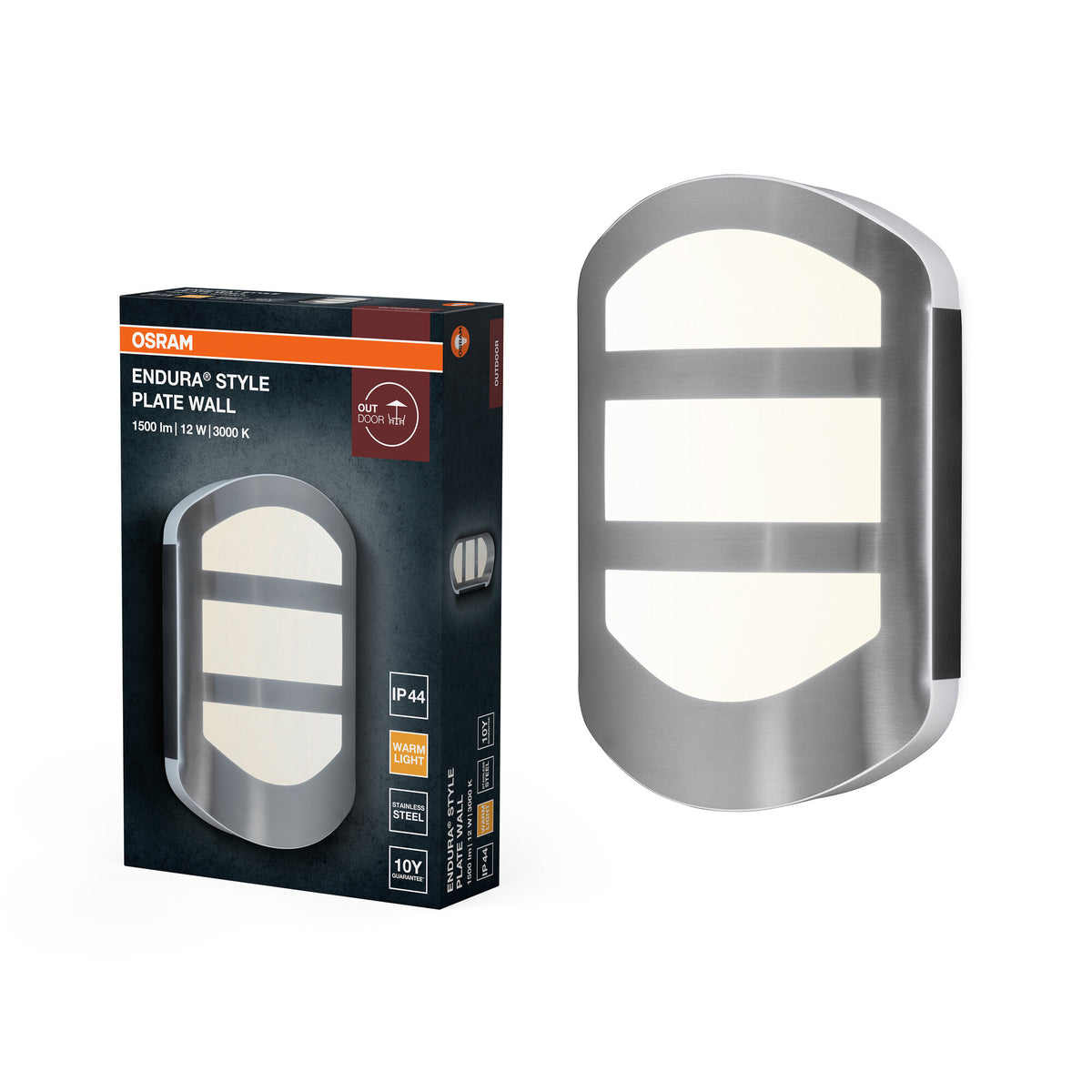 OSRAM ENDURA Style Plate Wall Wandleuchte in moderner Edelstahloptik mit indirektem Licht,  helle und funktionale LED-Außenleuchte, IP44-Schutz, für Eingangsbeleuchtung und Fassaden