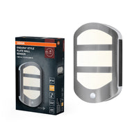 OSRAM ENDURA Style Plate Wall Wandleuchte in moderner Edelstahloptik mit Sensor und indirektem Licht, helle und funktionale LED-Außenleuchte,  IP44-Schutz, für Eingangsbeleuchtung und Fassaden