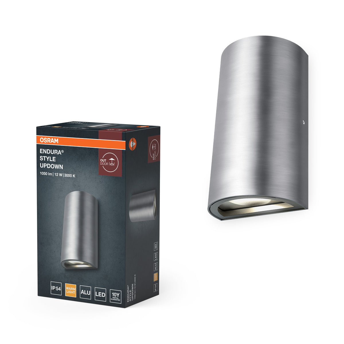 OSRAM LED Außenwandleuchte, 3000K, UpDown-Wandleuchte, 1050lm, 12W, Aluminium, IP44, IK03, breitstrahlend, mit Montagezubehör