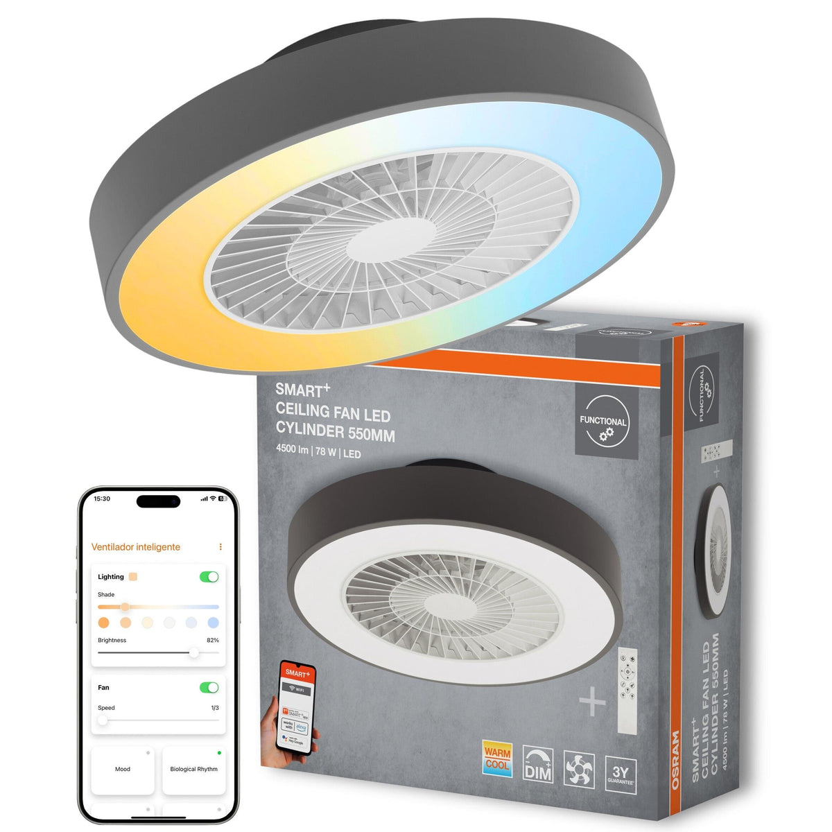 OSRAM SMART+ Deckenventilator mit WiFi-Technologie Zylinder 550 mm + RC