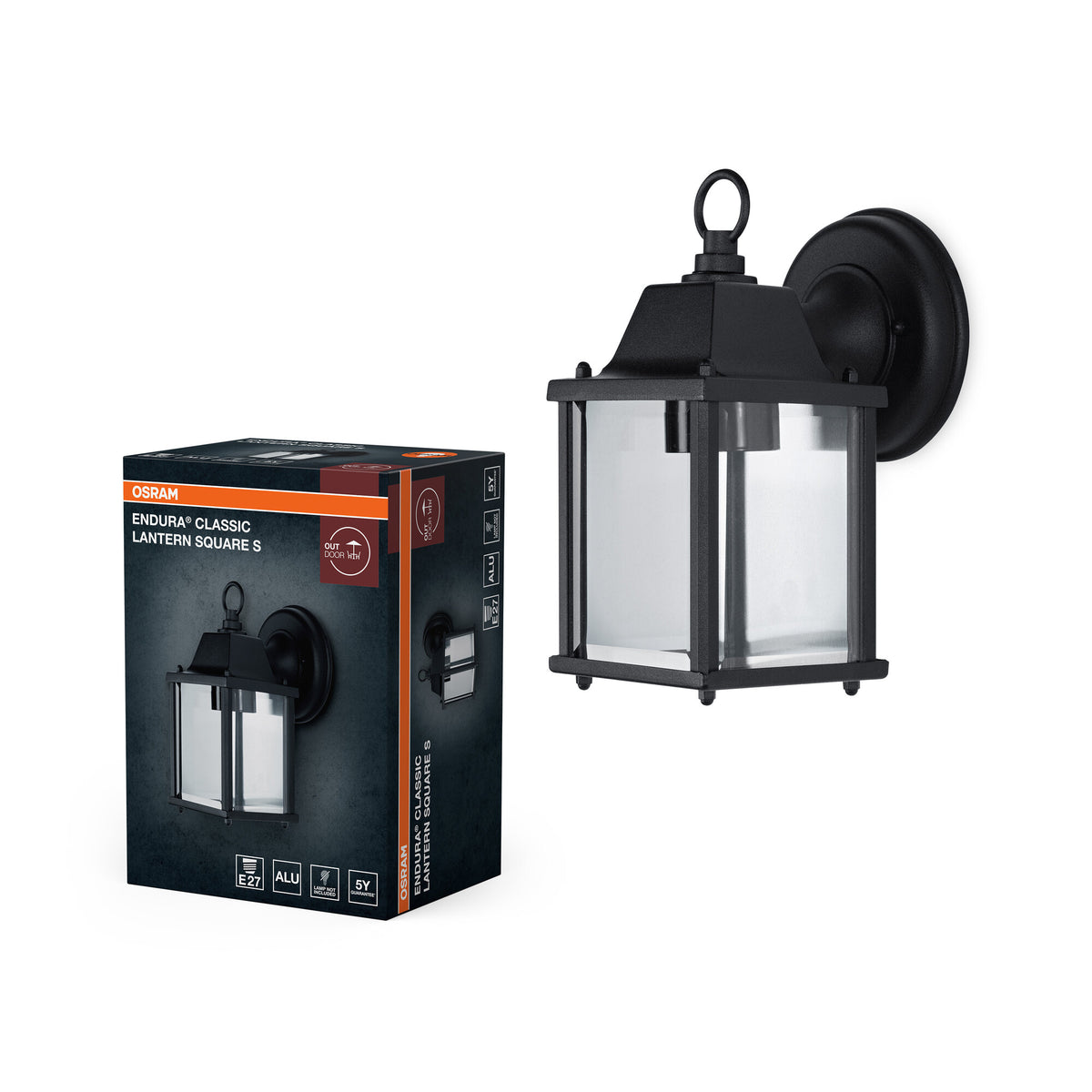 OSRAM ENDURA Classic Außenleuchte S E27 Schwarz, Aluminiumdruckguss, klares Glas, IP43, ohne Leuchtmittel, für Außenmontage geeignet