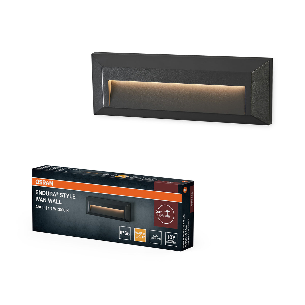 OSRAM ENDURA STYLE IVAN WALL Außenbeleuchtung, 1,9W, 85lm, Wandleuchte, dunkelgrau, IP65 Schutzklasse, 3. 000K Farbtemperatur, warmweiße Lichtfarbe