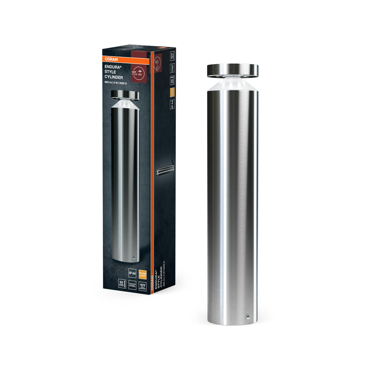 OSRAM ENDURA Style Cylinder Außenwandleuchte 50cm, 6W, 3000K, 660lm, modernes Edelstahl-Design, IP44 für Fassaden und Eingänge
