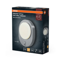 OSRAM ENDURA STYLE DISC Außenwandleuchte Sensor, runde LED-Wandleuchte in Edelstahl mit Bewegungssensor, warmweiß, 3000K, IP44, 8W