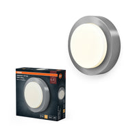 OSRAM ENDURA STYLE DISC Außenwandleuchte, runde LED-Wandleuchte in Edelstahl, indirektes Licht, warmweiß, 3000K, IP44, 8W