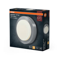 OSRAM ENDURA STYLE DISC Außenwandleuchte, runde LED-Wandleuchte in Edelstahl, indirektes Licht, warmweiß, 3000K, IP44, 8W